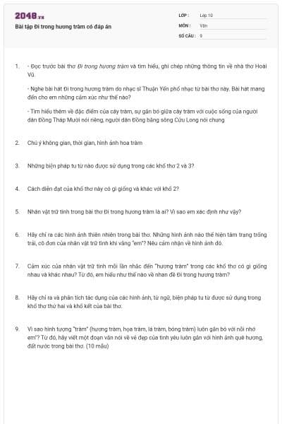 Bài tập Đi trong hương tràm có đáp án