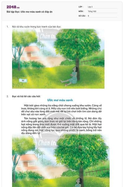 Bài tập Đọc: Ước mơ màu xanh có đáp án