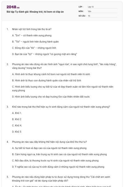 Bài tập Tự đánh giá: Khoảng trời, hố bom có đáp án