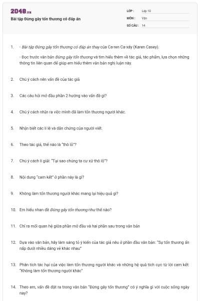 Bài tập Đừng gây tổn thương có đáp án