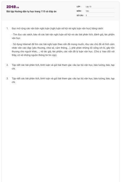 Bài tập Hướng dẫn tự học trang 115 có đáp án