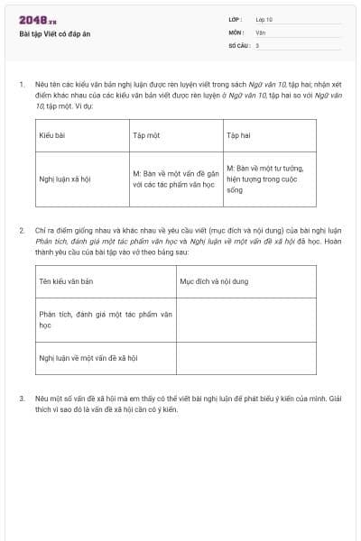 Bài tập Viết có đáp án