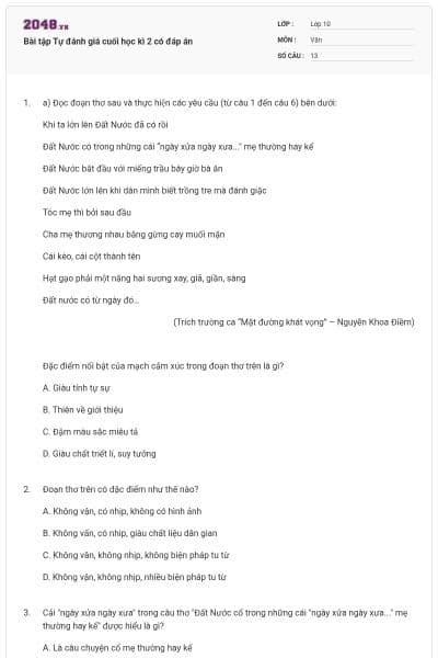 Bài tập Tự đánh giá cuối học kì 2 có đáp án