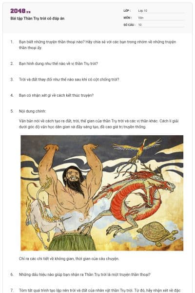 Bài tập Thần Trụ trời có đáp án