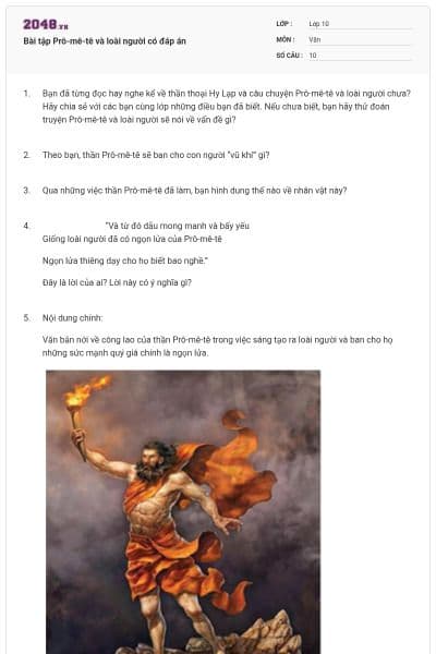 Bài tập Prô-mê-tê và loài người có đáp án