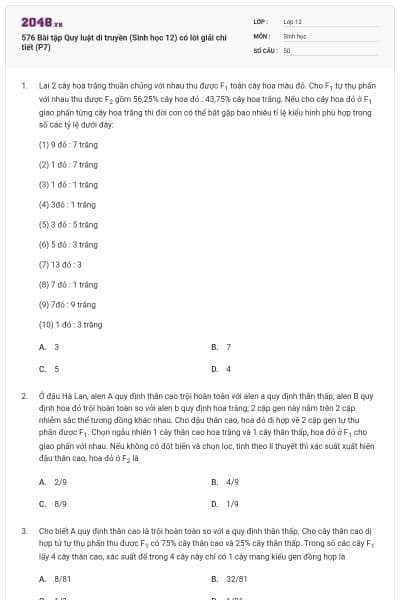 576 Bài tập Quy luật di truyền (Sinh học 12) có lời giải chi tiết (P7)