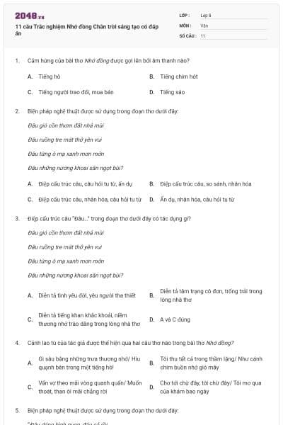 11 câu Trắc nghiệm Nhớ đồng Chân trời sáng tạo có đáp án