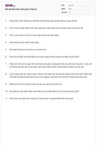 Bài tập Bảo kính cảnh giới có đáp án