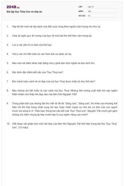 Bài tập Dục Thúy Sơn có đáp án