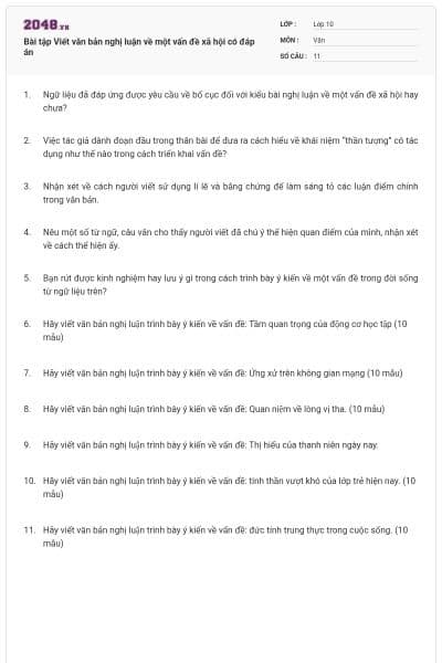 Bài tập Viết văn bản nghị luận về một vấn đề xã hội có đáp án