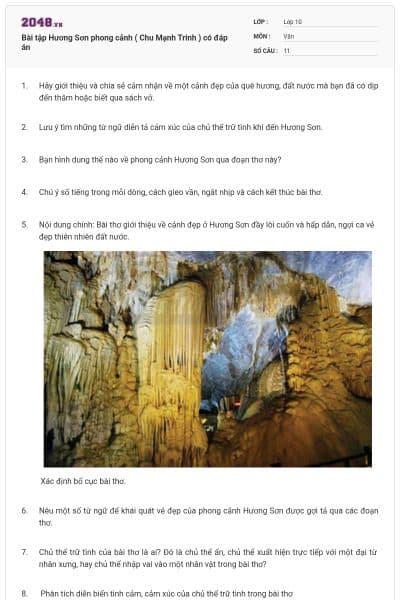 Bài tập Hương Sơn phong cảnh ( Chu Mạnh Trinh ) có đáp án