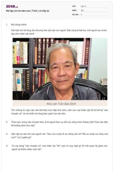 Bài tập Lời má năm xưa ( Trích ) có đáp án