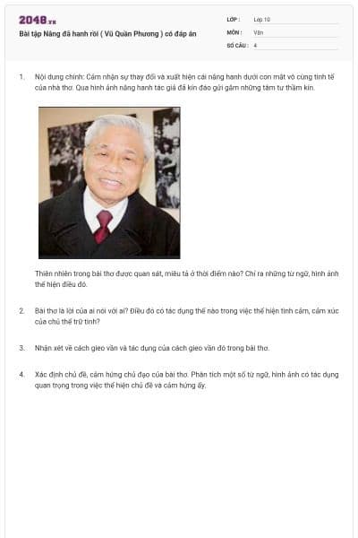 Bài tập Nắng đã hanh rồi ( Vũ Quần Phương ) có đáp án