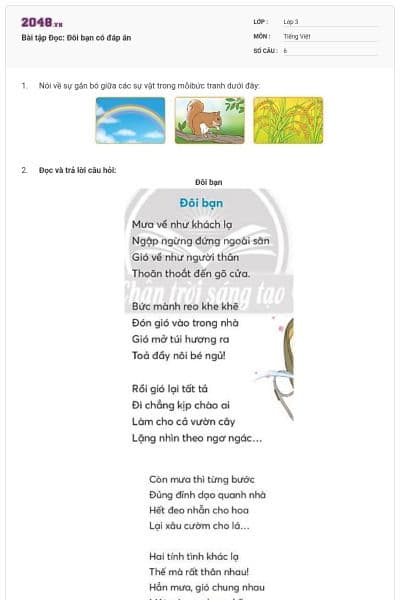 Bài tập Đọc: Đôi bạn có đáp án