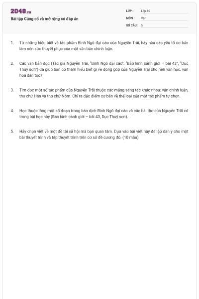 Bài tập Củng cố và mở rộng có đáp án