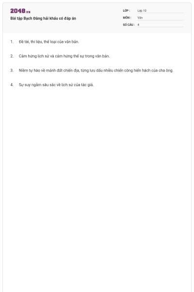 Bài tập Bạch Đằng hải khẩu có đáp án