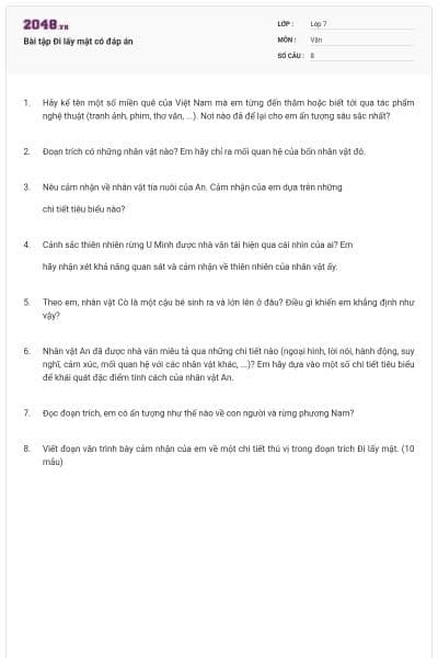 Bài tập Đi lấy mật có đáp án