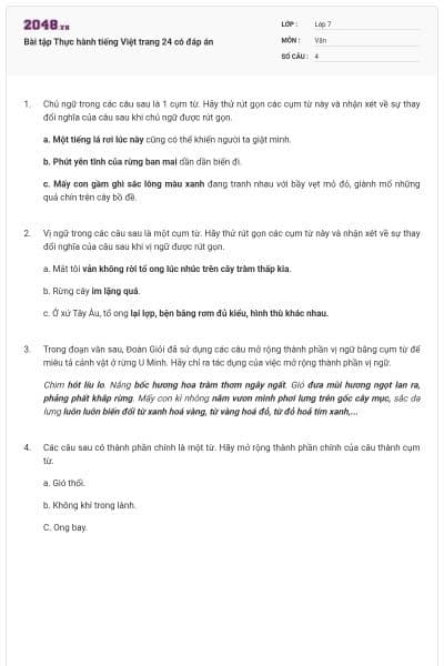 Bài tập Thực hành tiếng Việt trang 24 có đáp án