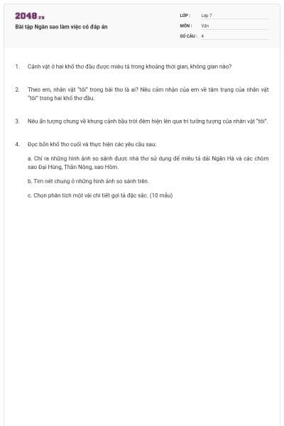 Bài tập Ngàn sao làm việc có đáp án