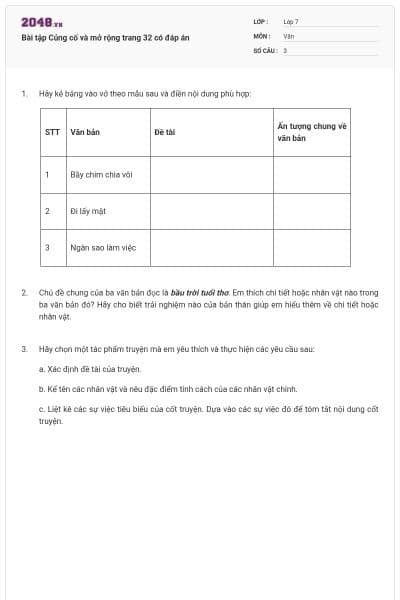 Bài tập Củng cố và mở rộng trang 32 có đáp án