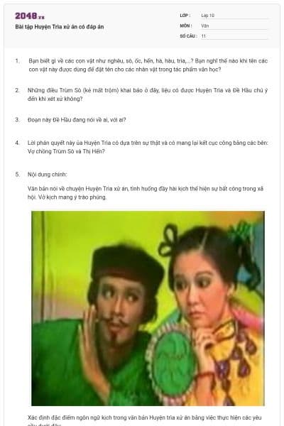 Bài tập Huyện Trìa xử án có đáp án