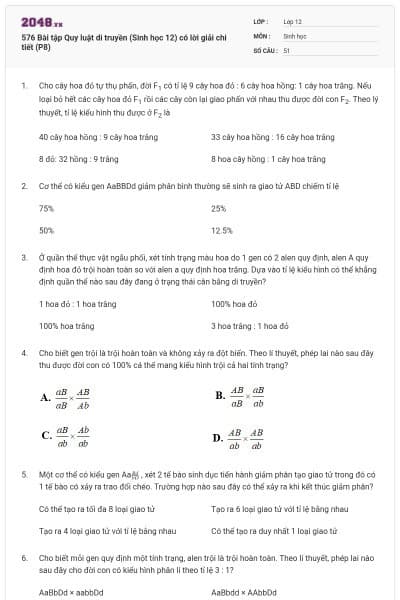 576 Bài tập Quy luật di truyền (Sinh học 12) có lời giải chi tiết (P8)