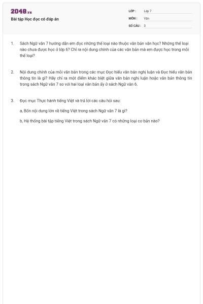 Bài tập Học đọc có đáp án