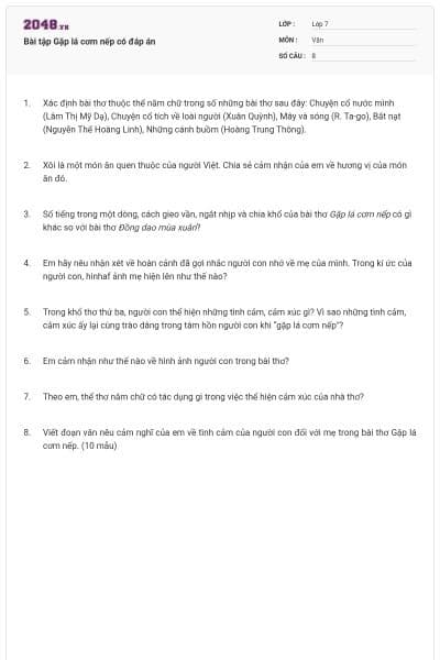 Bài tập Gặp lá cơm nếp có đáp án