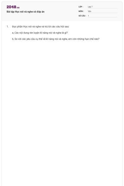 Bài tập Học nói và nghe có đáp án