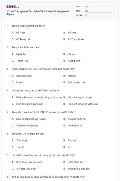 10 câu Trắc nghiệm Tác phẩm Cõi lá Chân trời sáng tạo có đáp án