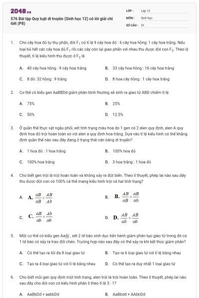 576 Bài tập Quy luật di truyền (Sinh học 12) có lời giải chi tiết (P8)