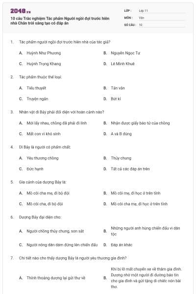10 câu Trắc nghiệm Tác phẩm Người ngồi đợi trước hiên nhà Chân trời sáng tạo có đáp án