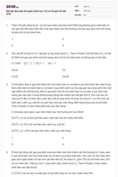 Bài tâp Quy luật di truyền (sinh học 12) có lời giải chi tiết (P5)
