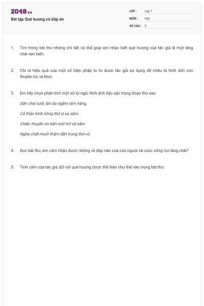 Bài tập Quê hương có đáp án