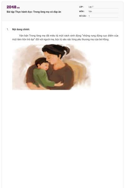 Bài tập Thực hành đọc: Trong lòng mẹ có đáp án