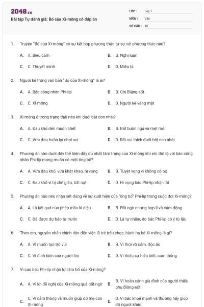 Bài tập Tự đánh giá: Bố của Xi-mông có đáp án