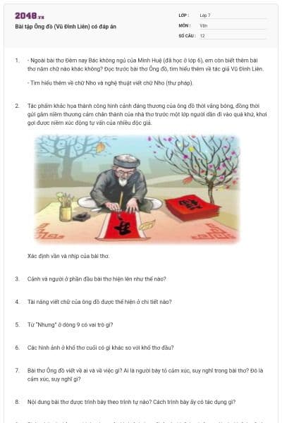 Bài tập Ông đồ (Vũ Đình Liên) có đáp án