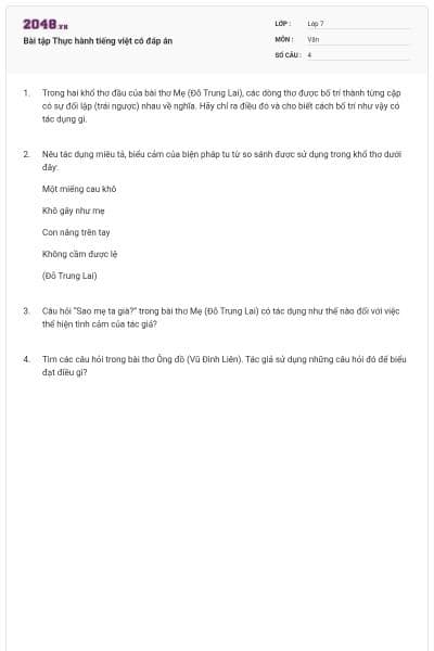 Bài tập Thực hành tiếng việt có đáp án