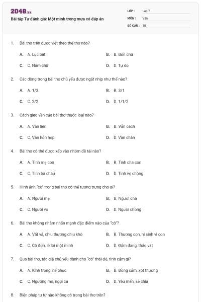 Bài tập Tự đánh giá: Một mình trong mưa có đáp án