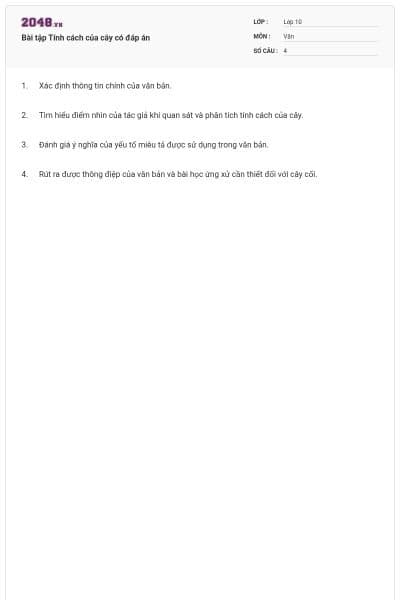 Bài tập Tính cách của cây có đáp án