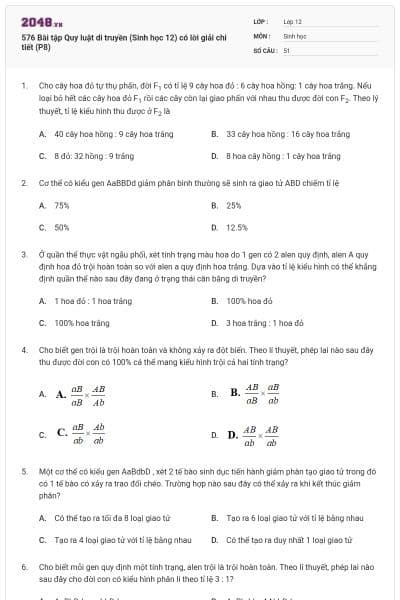 576 Bài tập Quy luật di truyền (Sinh học 12) có lời giải chi tiết (P8)