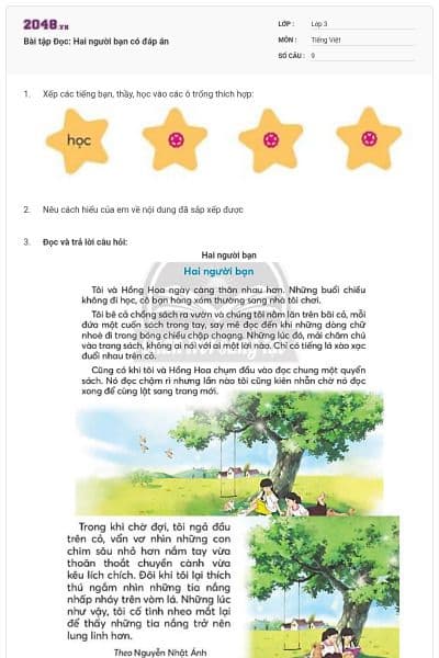 Bài tập Đọc: Hai người bạn có đáp án