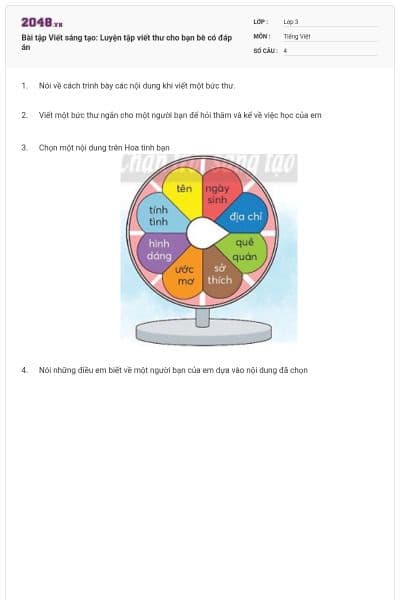 Bài tập Viết sáng tạo: Luyện tập viết thư cho bạn bè có đáp án