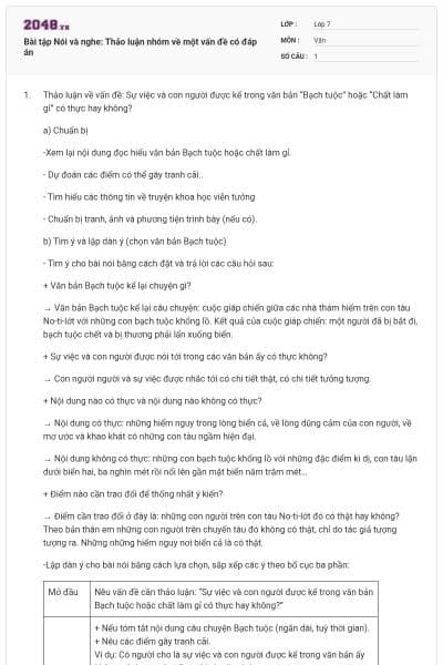 Bài tập Nói và nghe: Thảo luận nhóm về một vấn đề có đáp án
