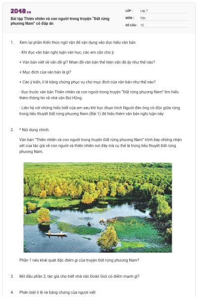 Bài tập Thiên nhiên và con người trong truyện “Đất rừng phương Nam” có đáp án