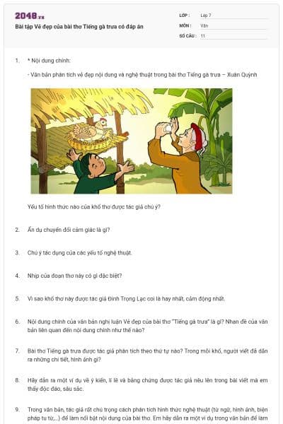 Bài tập Vẻ đẹp của bài thơ Tiếng gà trưa có đáp án