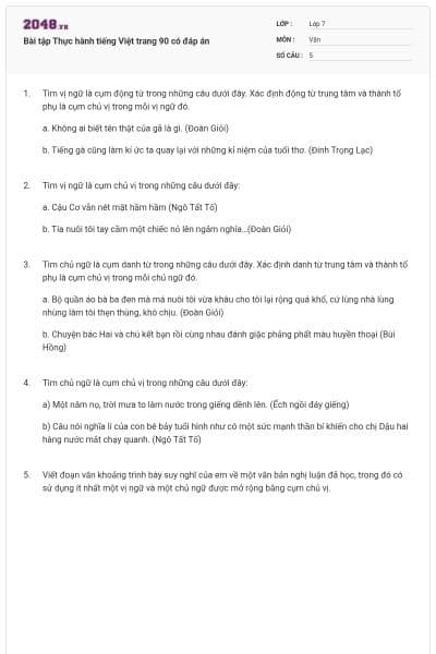 Bài tập Thực hành tiếng Việt trang 90 có đáp án