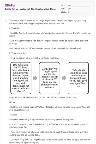 Bài tập Viết bài văn phân tích đặc điểm nhân vật có đáp án