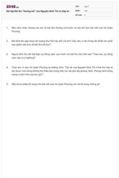 Bài tập Bài thơ “Đường núi” của Nguyễn Đình Thi có đáp án