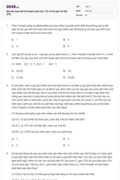 Bài tâp Quy luật di truyền (sinh học 12) có lời giải chi tiết (P5)